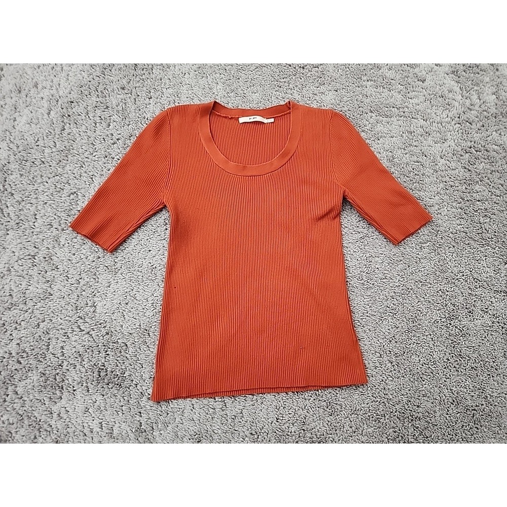 mi ami Ribbed Scoop Neck Top Womens L Orange Short Sleeve Knit TSSK151FIMK
